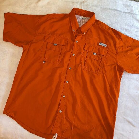 Columbia PFG Mens XL Short Sleeve Button Down Collared Shirt Orange EUC - Picture 1 of 10